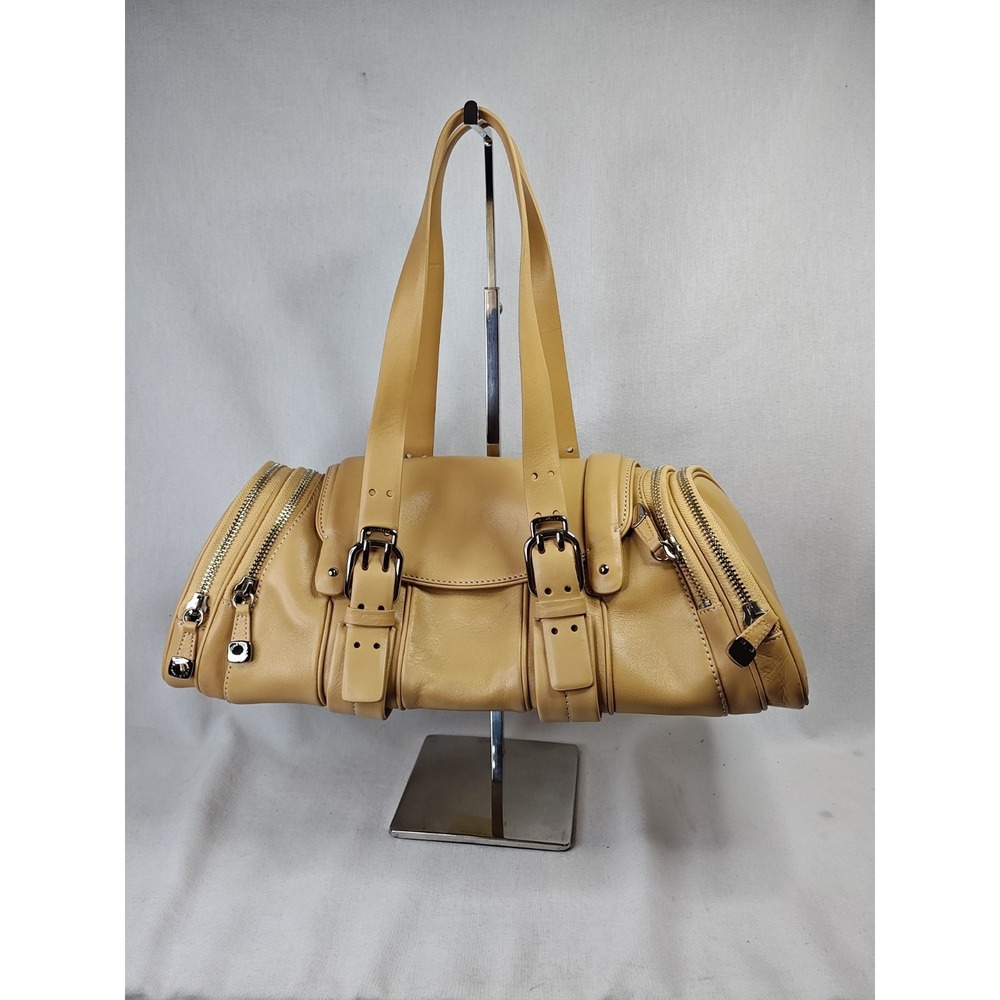 Cole Haan Alexa Natural Cream Leather Large E/W Roll Bag Cylinder Satchel NEW - Picture 6 of 16